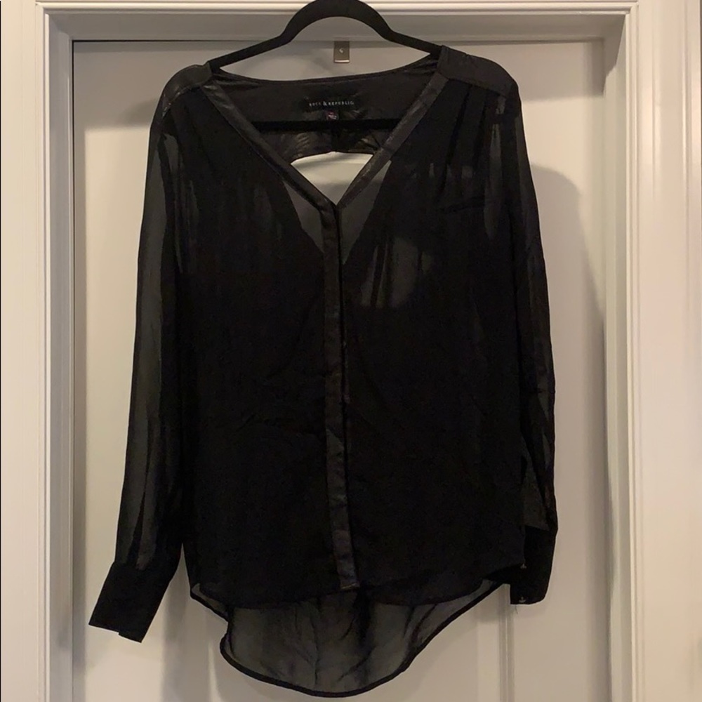 Rock & Republic Chiffon/Suede Trim Blouse